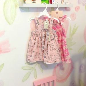 Pink floral dresses with matching head wraps NWT